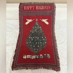 Vintage Christmas Happy Holidays Throw Blanket Tapestry Wall Hanging TableRunner